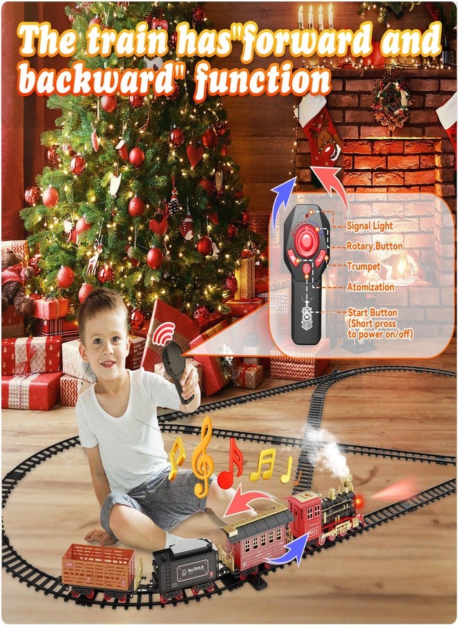 Hot Bee Train Set, Remote Control Train Toys with Luxury Tracks, Christmas Train Sets for Around the Tree,Toy Train with Smokes, Lights & Sound,Model Train Set for 3 4 5 6 7+ Years Old Boys Gifts Kids - Image 3